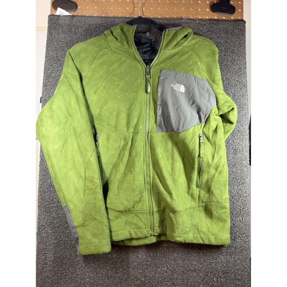 The North Face Fleece Hoodie Boys Large 14/16 Green Full Zip Sherpa Lined
